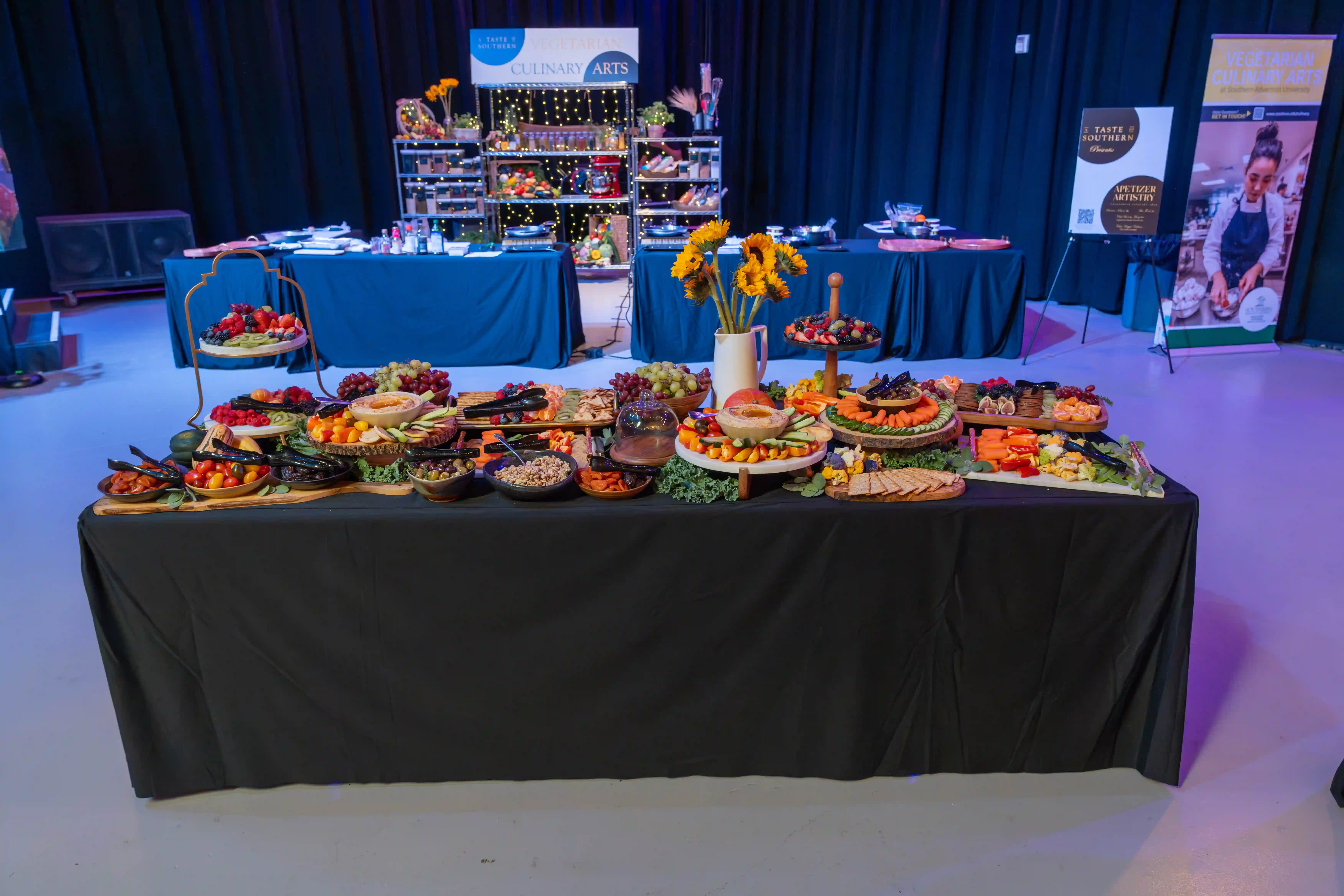 A large amount of food spread aesthetically across a table