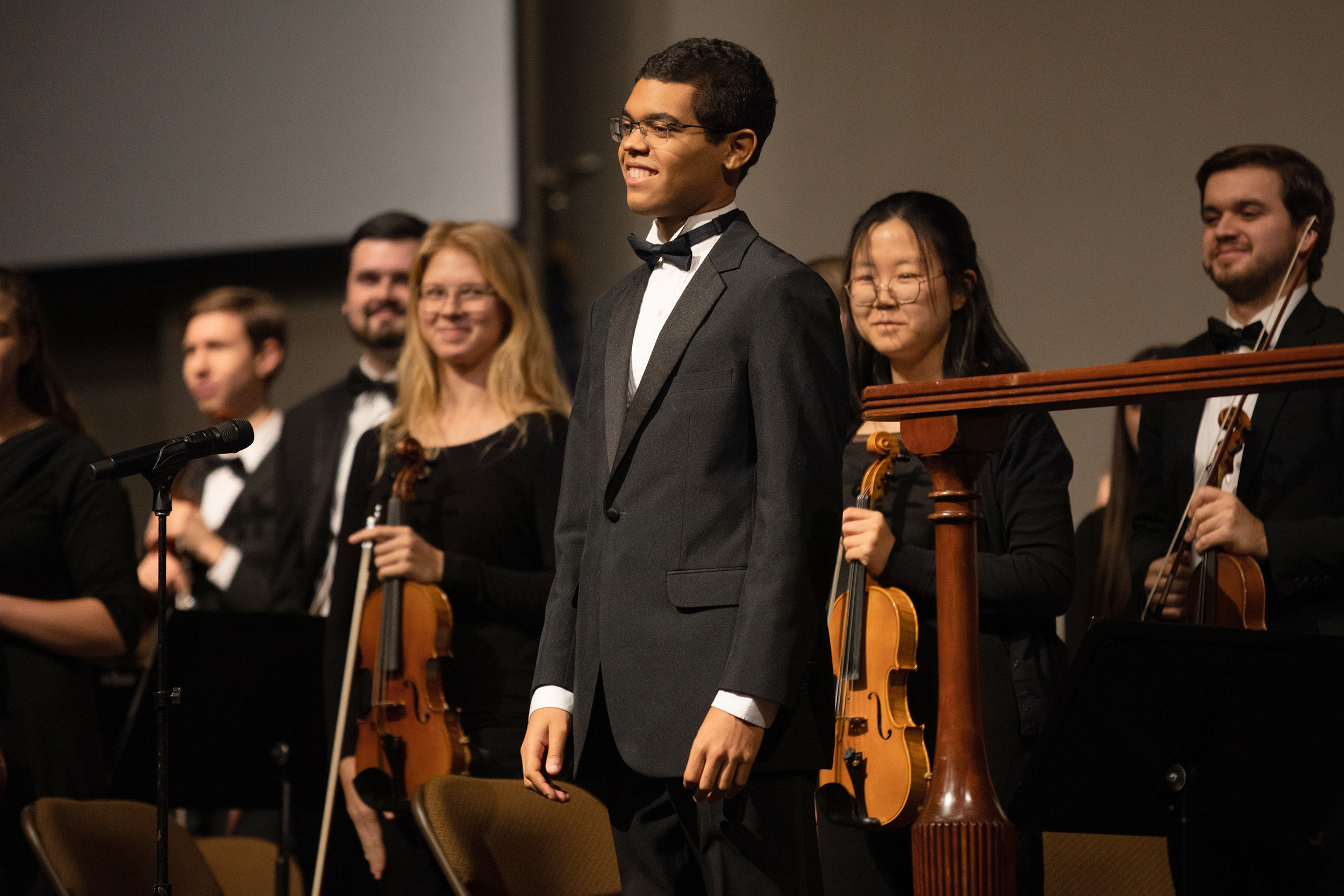 Kimbley smiles for the audience after conducting his composition "Atlantic Overture" for Southern’s Symphony Orchestra last school year.