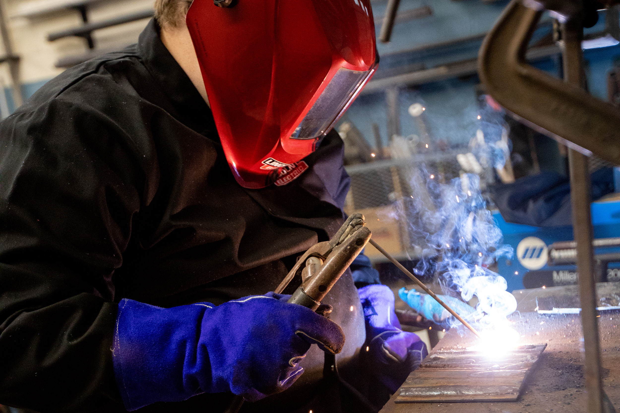 A student welding