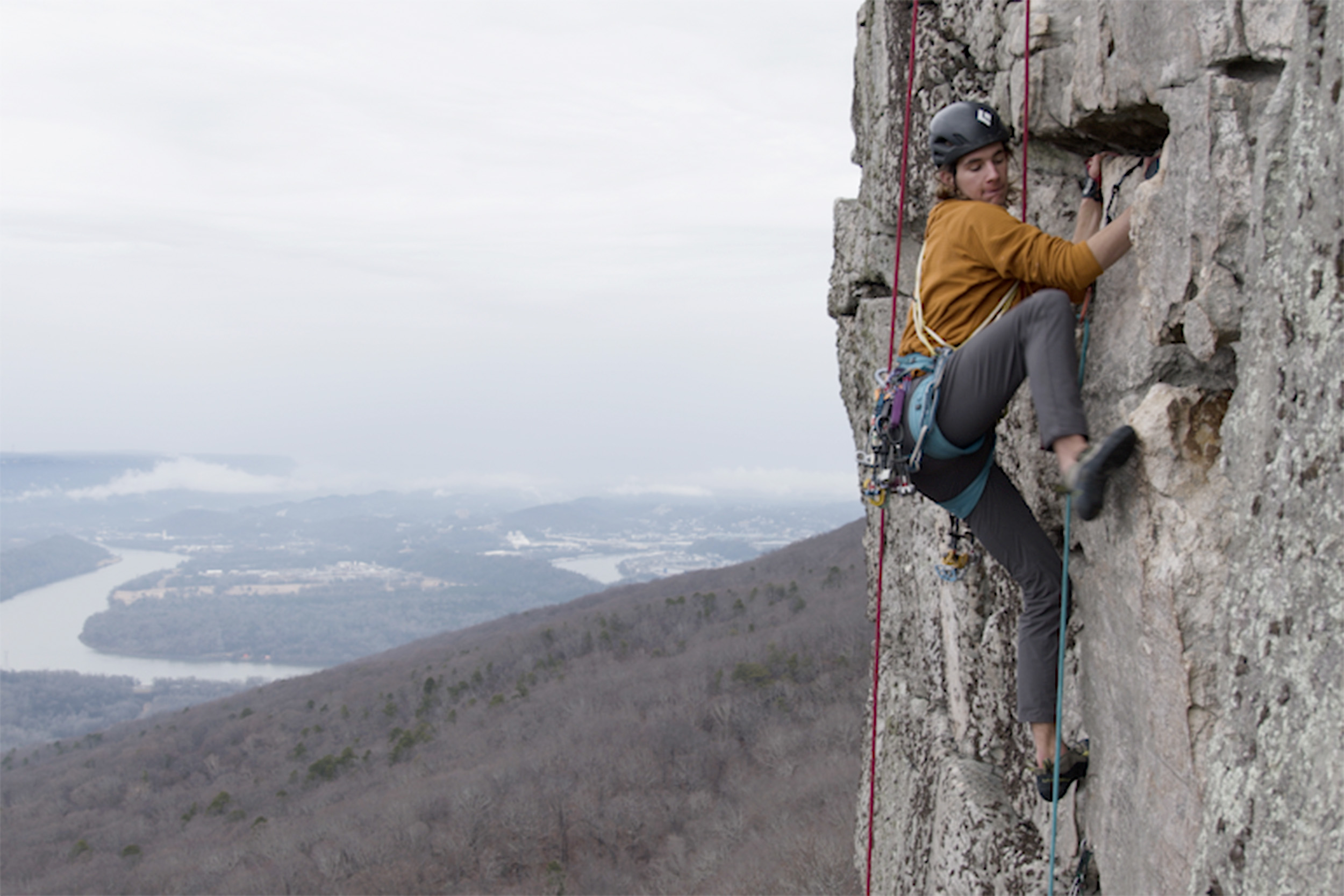 Zach LeClerc climbs a mountain in Chattanooga, Tennessee.